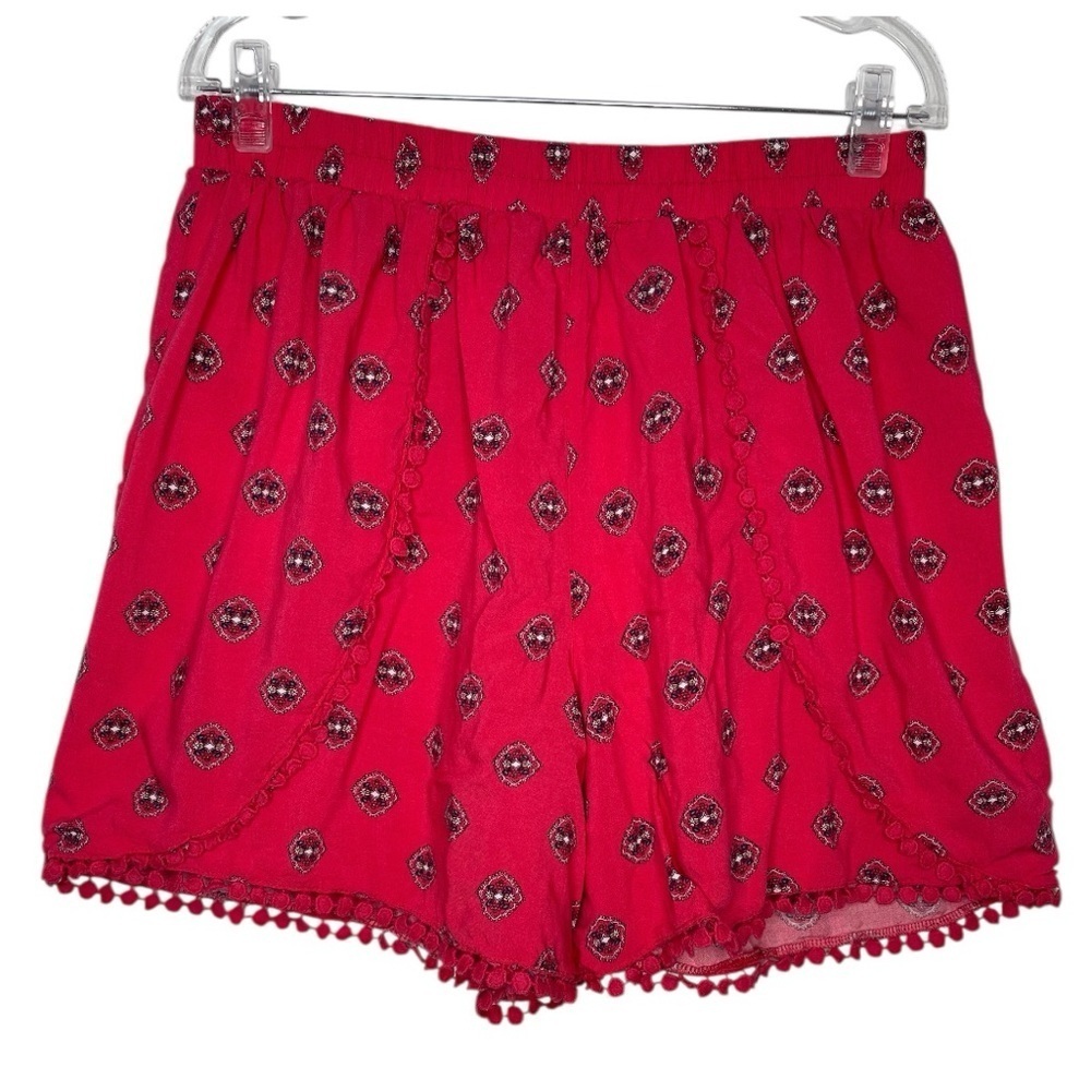 Faded Glory Womens Red Crochet Trim Elastic Waist Pull On Shorts Size 2X